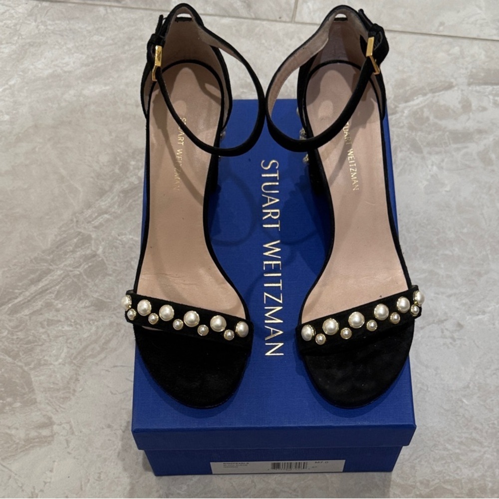 Stuart Weitzman Black Heels with Pearl Accents